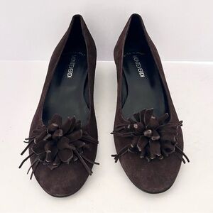 Brown Suede Pom Pom Ballet Flats Italy NEW Shoe Mini Wedge Fall Size EU 40 US 9